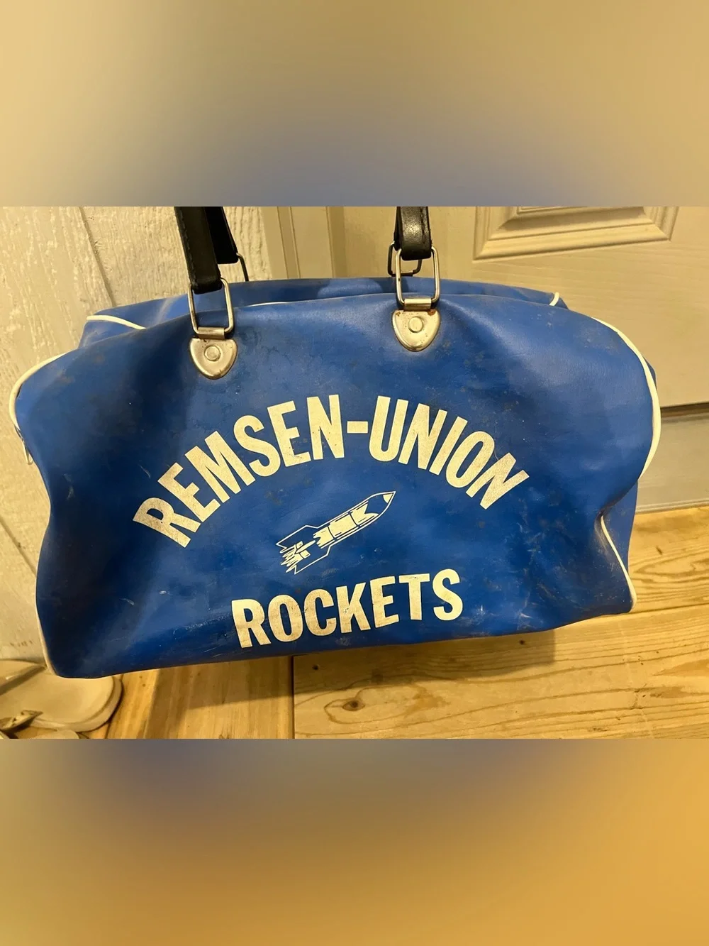 Vintage Remsen-Union Rockets School Iowa Blue Vinyl Bowling Bag